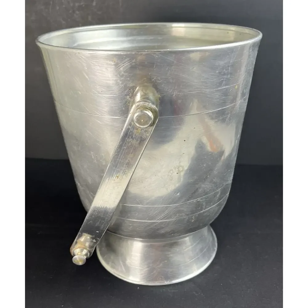 VTG Mid-Century NASCO Italy Ice Bucket Aluminum Ice Bucket Teak Handle No Lid